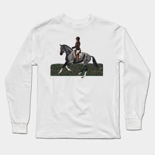 Grey Dressage Horse Canter with Spring Flowers Long Sleeve T-Shirt